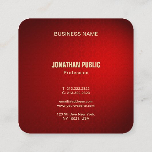 クリエイティブブラックレッドダマスクデザインラグジュアリーテンプレート スクエア名刺 (裏面)