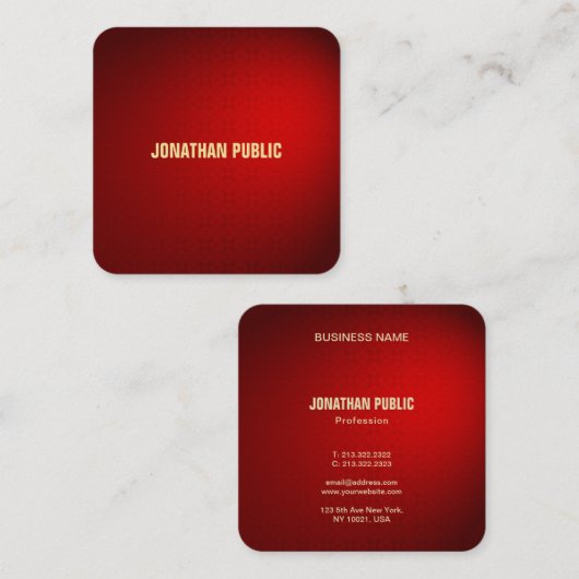 クリエイティブブラックレッドダマスクデザインラグジュアリーテンプレート スクエア名刺 (正面/裏面)