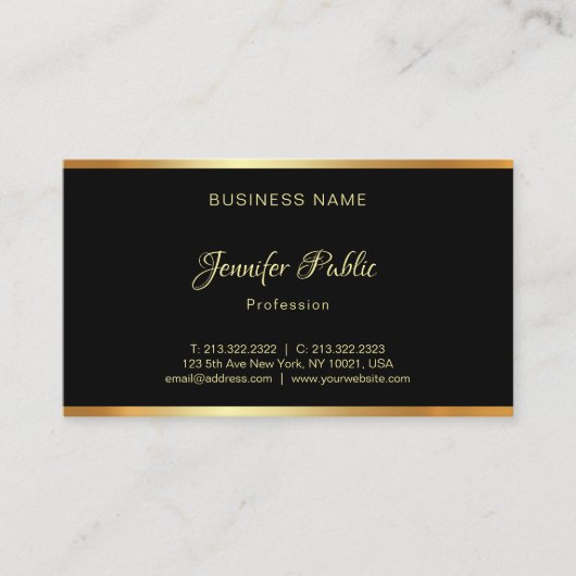 クリエイティブブラック金ゴールドプロフェッショナルハンドスクリプトプレーン 名刺 (正面)