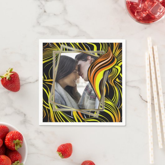 クリエイティブブラック、イエロー、オレンジのシームレス抽象的 スタンダードカクテルナプキン (インサイチュ)