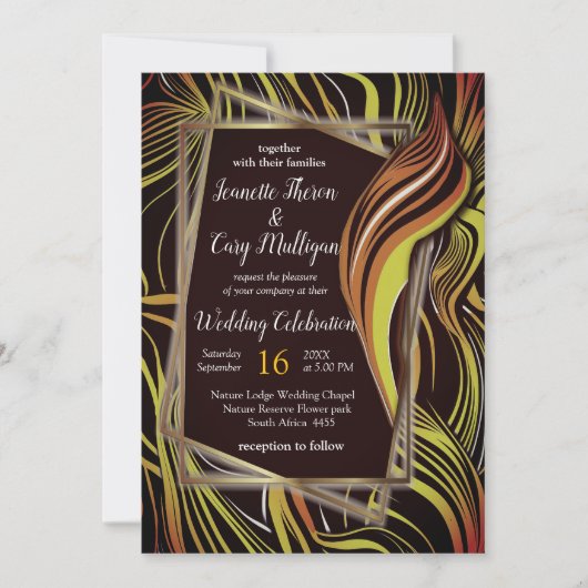 クリエイティブブラック、イエロー、オレンジのシームレス抽象的 招待状 (正面)