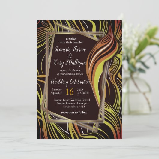 クリエイティブブラック、イエロー、オレンジのシームレス抽象的 招待状 (スタンド正面)