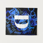 クリエイティブブルーモノグラム タペストリー (正面(横))