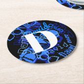クリエイティブブルーモノグラム ラウンドペーパーコースター (アングル)