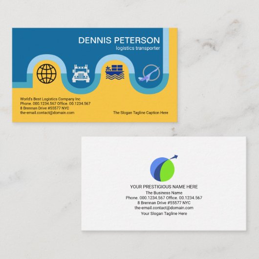 クリエイティブブルーロジスティックスロードマップの輸送アイコン 名刺 (正面/裏面)