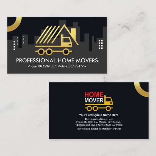 クリエイティブホーム引越し業者トラックシティシルエット 名刺 (正面/裏面)