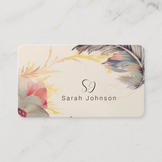 クリエイティブボヘミアフローラ&フェザー付モノグラム 名刺 (正面)