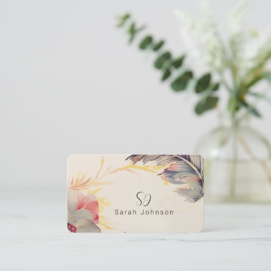 クリエイティブボヘミアフローラ&フェザー付モノグラム 名刺 (スタンド正面)