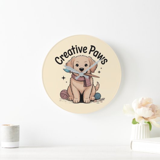 クリエイティブポーズドッグ絵を描の編み物ホビイストデコール ラージ壁時計 (ホーム)