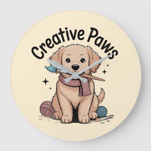 クリエイティブポーズドッグ絵を描の編み物ホビイストデコール ラージ壁時計 (正面)