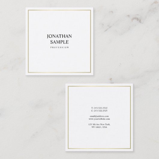 クリエイティブミニマルデザインスタイリッシュ金ゴールドトレンディー スクエア名刺 (正面/裏面)