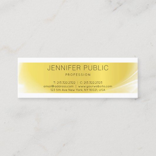 クリエイティブモダンお洒落デザイン金ゴールドトレンディープレーン スキニー名刺 (正面)