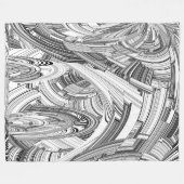 クリエイティブモダンアートブラック&ホワイト フリースブランケット (正面(横))