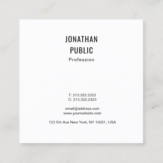 クリエイティブモダンクリーンテンプレートトレンディープロフェッショナル スクエア名刺 (裏面)
