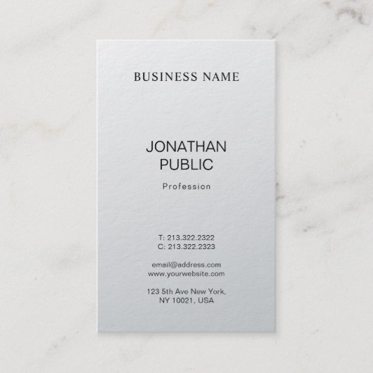 クリエイティブモダンデザインシルバールックプレーンラグジュアリー 名刺 (正面)