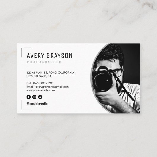 クリエイティブモダンフォトグラファー白とグレー 名刺 (裏面)