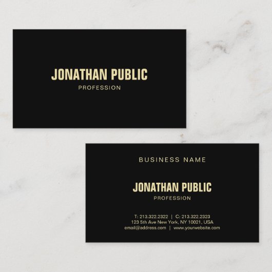 クリエイティブモダンブラック金ゴールド洗練プレーントップ 名刺 (正面/裏面)