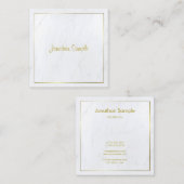 クリエイティブモダンホワイトマーブル金ゴールドスクリプト豪華 スクエア名刺 (正面/裏面)