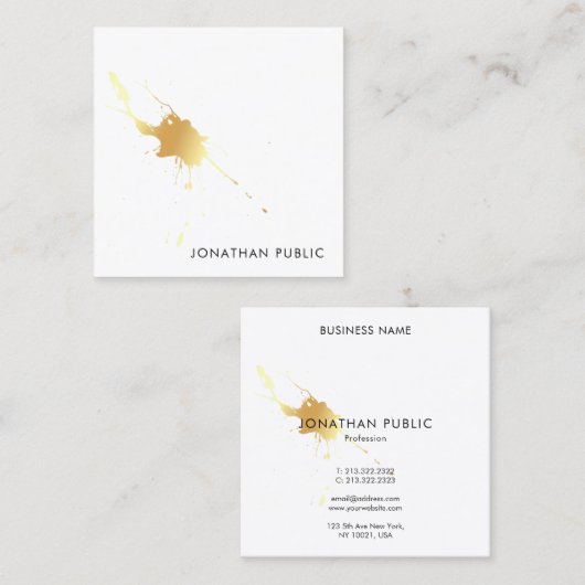 クリエイティブモダン金ゴールドスプラッシュエレガントテンプレート スクエア名刺 (正面/裏面)