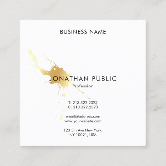 クリエイティブモダン金ゴールドスプラッシュエレガントテンプレート スクエア名刺 (裏面)
