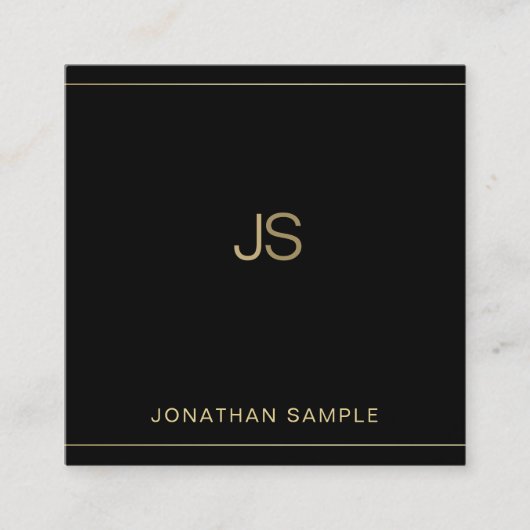 クリエイティブモノグラムエレガントブラック金ゴールドラグジュアリーシルク スクエア名刺 (正面)