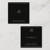 クリエイティブモノグラムエレガントブラック金ゴールドラグジュアリーシルク スクエア名刺 (正面/裏面)