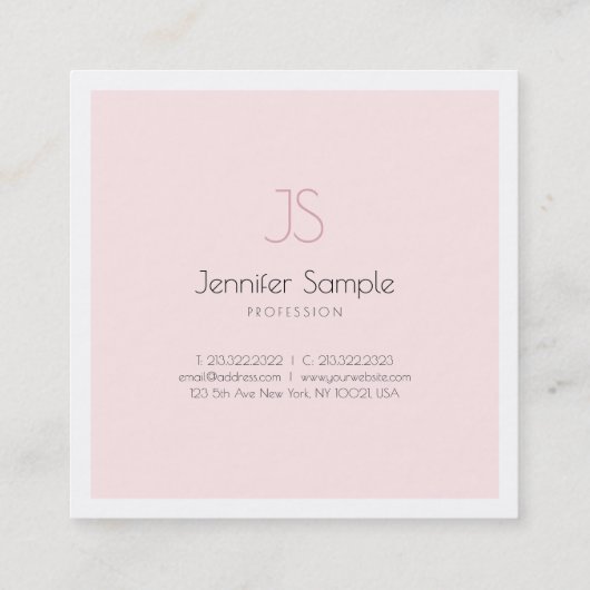 クリエイティブモノグラムデザインクリーンピンクプレーンラグジュアリー スクエア名刺 (裏面)