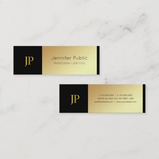 クリエイティブモノグラムブラックアンド金ゴールドデザインデラックス スキニー名刺 (正面/裏面)