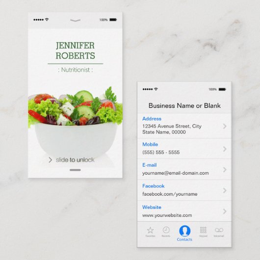 クリエイティブユニーク野菜食品栄養士 名刺 (正面/裏面)