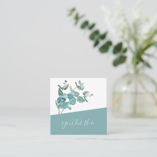 クリエイティブユーカリQRコードとソーシャルメディアのアイコン スクエア名刺 (スタンド正面)