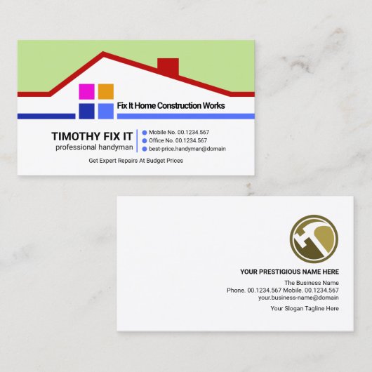 クリエイティブルーフモチカラフルフハンドマン請負業者 名刺 (正面/裏面)