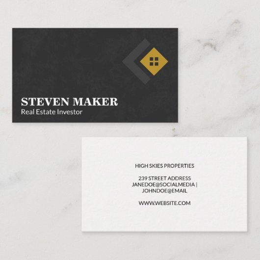 クリエイティブ不動産仲介業者ロゴ |黒いテクスチャ 名刺 (正面/裏面)