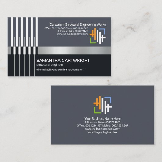 クリエイティブ再バー鋼ストライプ柱エンジニアリング 名刺 (正面/裏面)