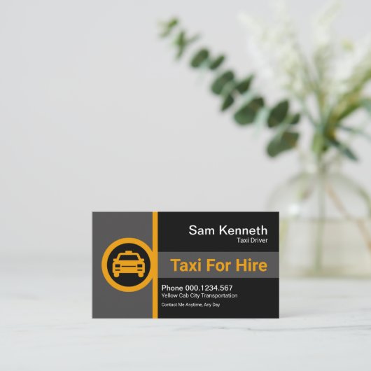 クリエイティブ列ストライプ黄タクシー看板ドライバー 名刺 (スタンド正面)