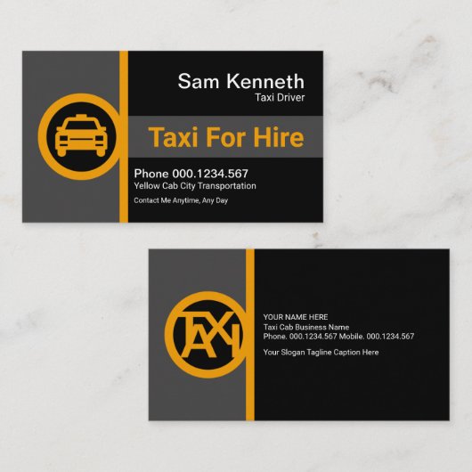 クリエイティブ列ストライプ黄タクシー看板ドライバー 名刺 (正面/裏面)