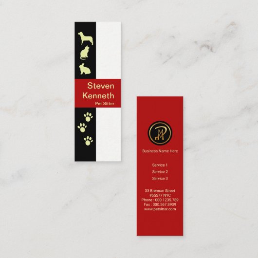 クリエイティブ動物及び足モチーフペットシッター スキニー名刺 (正面/裏面)