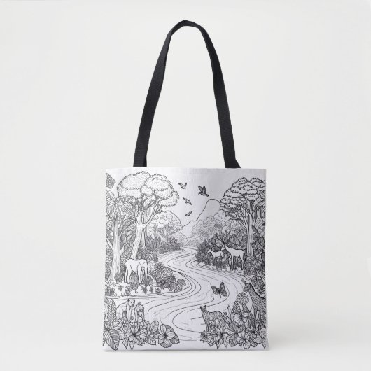 クリエイティブ動物自然ラインアートカラーリング トートバッグ (正面)