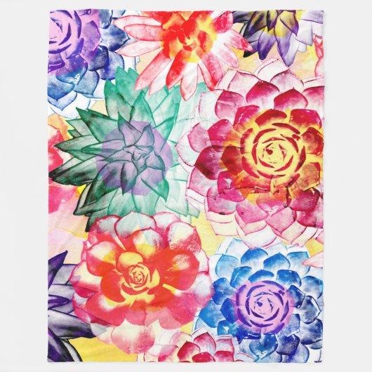 クリエイティブ多肉植物アート水彩 フリースブランケット (正面)