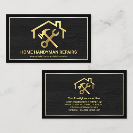 クリエイティブ屋上スパナハンマー金ゴールド枠 名刺 (正面/裏面)