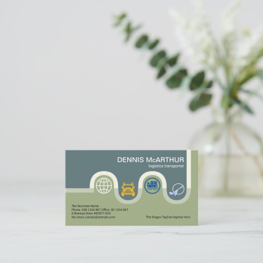 クリエイティブ巻き道路マップロジスティックタイプアイコン 名刺 (スタンド正面)