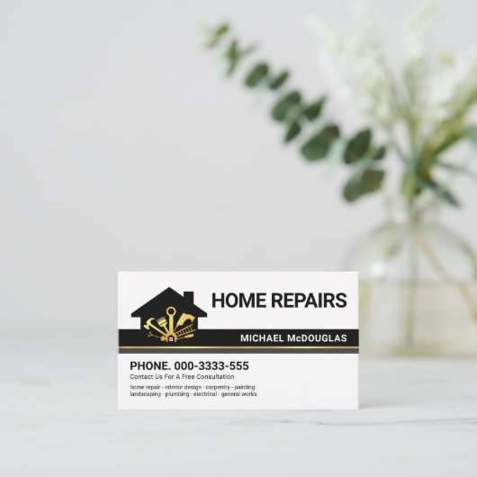 クリエイティブ建物レイヤ金ゴールド手書きツール行 名刺 (スタンド正面)