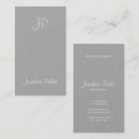 クリエイティブ手書きスクリプトモノグラムエレガントグレー 名刺 (正面/裏面)