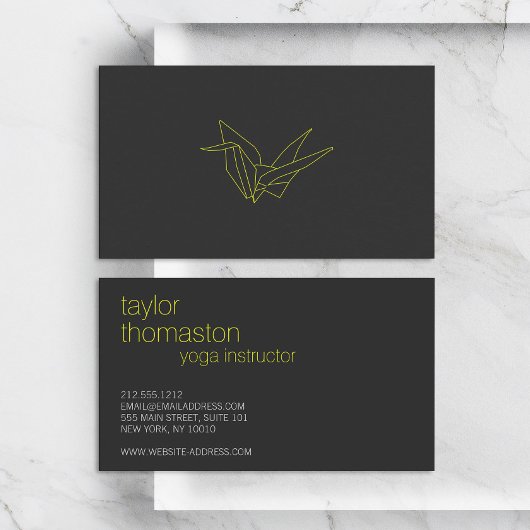 クリエイティブ折り鶴ネオンイエローオンダークグレー 名刺