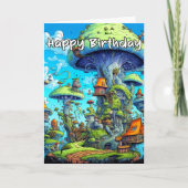 クリエイティブ抽象芸術マッシュルームビレッジイラストレーション カード (正面)