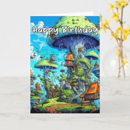 クリエイティブ抽象芸術マッシュルームビレッジイラストレーション カード