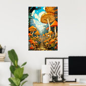 クリエイティブ抽象芸術マッシュルームフォレストイラストレーション ポスター (ホームオフィス)