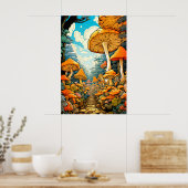 クリエイティブ抽象芸術マッシュルームフォレストイラストレーション ポスター (キッチン)