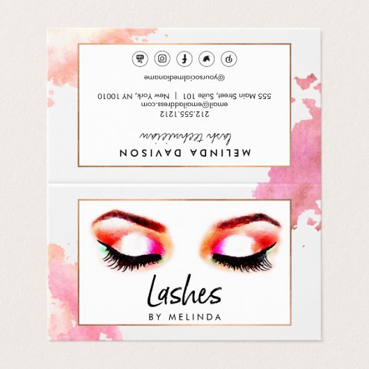 クリエイティブ水彩まつ毛アフターケア折り畳み 名刺 (外部フラット)