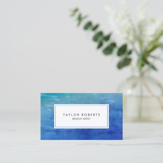 クリエイティブ水彩ブルーメイクアップアーティストパターン 名刺 (スタンド正面)
