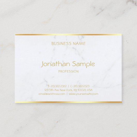 クリエイティブ白モダン大理石金ゴールド文字テンプレート 名刺 (裏面)